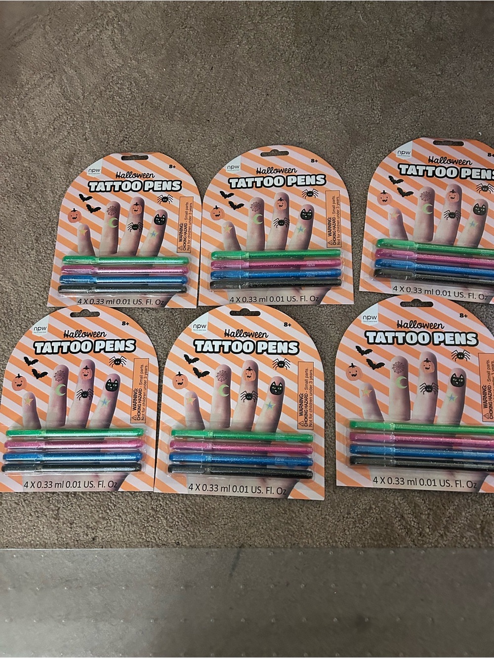 Halloween Tattoo Pens - Assorted Glitter Colors (6)
